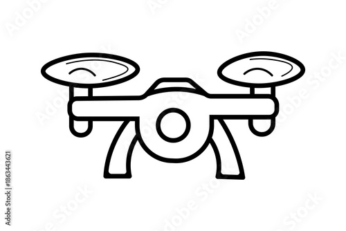 This line-art illustration depicts a drone or quadcopter from a front-facing perspective.