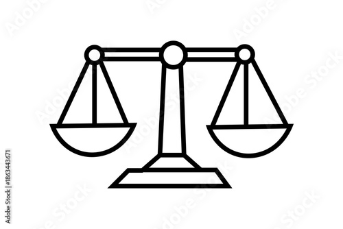 This image depicts a classic scale of justice (balance scale) rendered in a clean, black-and-white icon style.