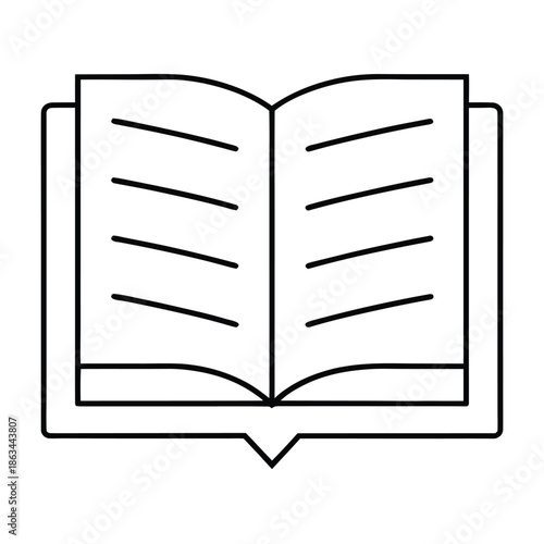 Simple black outline icon illustrating an open book with stylized lines representing text, perfect for educational or literary digital concepts in minimalist design layouts