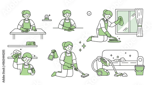 Cleaning service professionals performing various household chores with dedication.