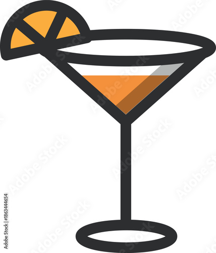 Refreshing Summer Cocktail Icon with Orange Slice, Perfect for Happy Hour Drinks and Tropical Party Designs