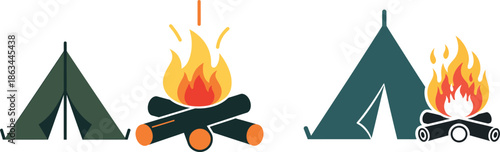 Adventure Camping Tent Campfire Nature Scene