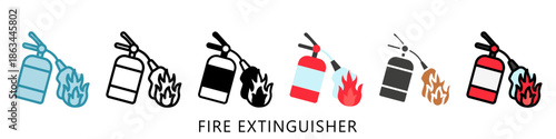 Fire Extinguisher Multi Style Icon Mini Illustration, Use For Modern Concept, Print, Ui, Ux Kit, Web And App Development. Vector Related To Firefighter, Rescue And More