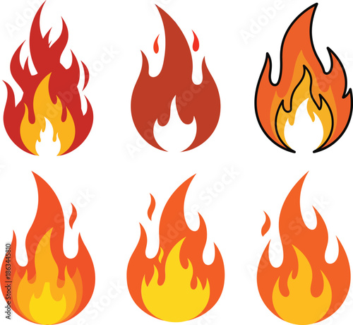 Campfire and Bonfire Flame Shapes Isolated on White