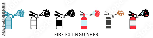 Fire Extinguisher Multi Style Icon Mini Illustration, Use For Modern Concept, Print, Ui, Ux Kit, Web And App Development. Vector Related To Firefighter, Rescue And More