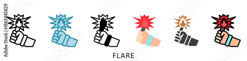 Flare Multi Style Icon Mini Illustration, Use For Modern Concept, Print, Ui, Ux Kit, Web And App Development. Vector Related To Firefighter, Rescue And More