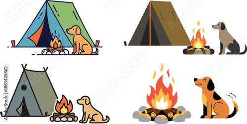 Night Campfire Dog Tent Outdoor Camping