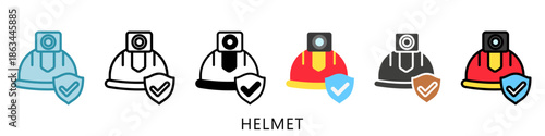 Helmet Multi Style Icon Mini Illustration, Use For Modern Concept, Print, Ui, Ux Kit, Web And App Development. Vector Related To Firefighter, Rescue And More