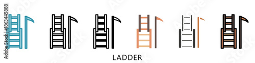 Ladder Multi Style Icon Mini Illustration, Use For Modern Concept, Print, Ui, Ux Kit, Web And App Development. Vector Related To Firefighter, Rescue And More