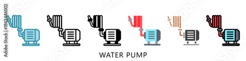 Water Pump Multi Style Icon Mini Illustration, Use For Modern Concept, Print, Ui, Ux Kit, Web And App Development. Vector Related To Firefighter, Rescue And More