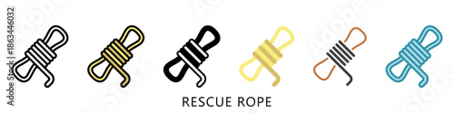 Rescue Rope Multi Style Icon Mini Illustration, Use For Modern Concept, Print, Ui, Ux Kit, Web And App Development. Vector Related To Firefighter, Rescue And More