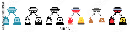 Siren Multi Style Icon Mini Illustration, Use For Modern Concept, Print, Ui, Ux Kit, Web And App Development. Vector Related To Firefighter, Rescue And More