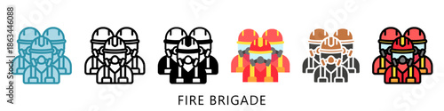 Fire Brigade Multi Style Icon Mini Illustration, Use For Modern Concept, Print, Ui, Ux Kit, Web And App Development. Vector Related To Firefighter, Rescue And More