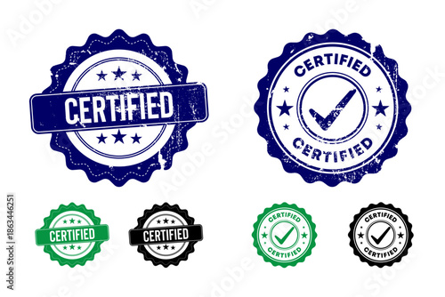 Grunge certified seal stamp rubber look Set logo icon. mark set certified vector. vector editable eps