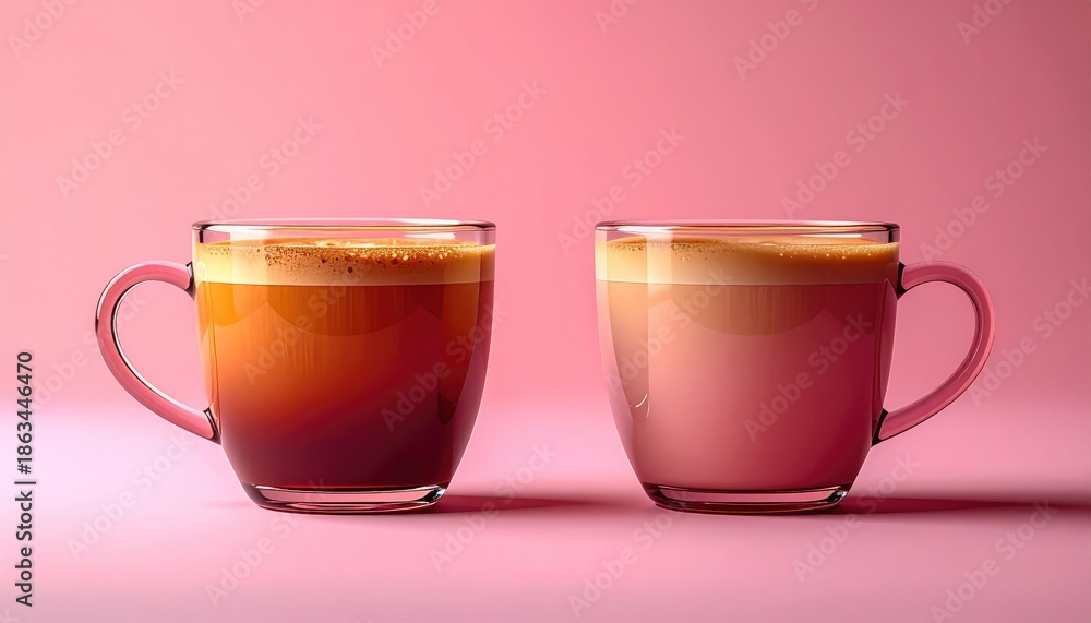 Fototapeta premium Two beverages on pink background