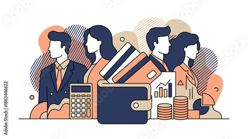 Financial Planning and Business Team with Wallet and Credit Card.