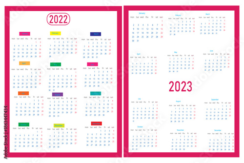 editable minimal calendar design 2022-2023. Week starts on Sunday. Place for notes. Minimalist trendy design for desktop design calendar planner