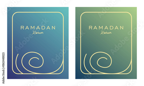Ramadan poster design with elegant swirl motif and gradient background, suitable for greeting cards and invitations