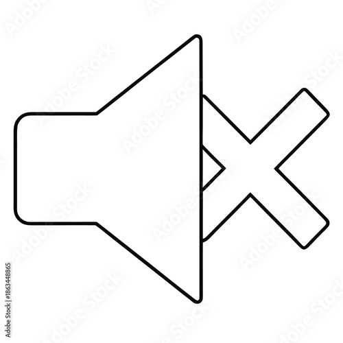 Simple outline icon representing a muted sound or volume off symbol featuring a loudspeaker graphic crossed out by a bold x mark indicating silence or no audio signal available