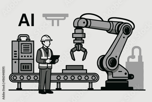 Ai powered Robotic Arm and Engineer on Factory Production Line