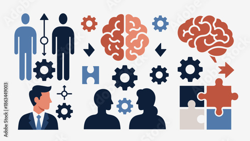 Conceptual Illustration of Human Intelligence, Collaborative Processes, and Problem Solving