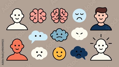 Conceptual Illustration of Human Emotions, Brain, and Mental States