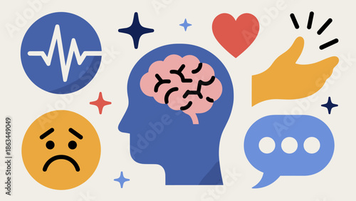 Mental Health and Emotional Well being Concept with Various Life Symbols