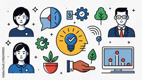 Modern Business Concepts, Innovation, Growth, and Team Collaboration