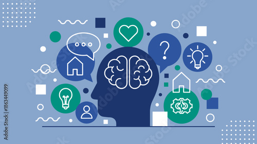 Conceptual Illustration of Human Mind, Thoughts, and Communication