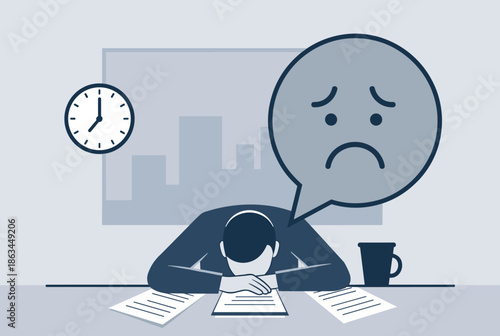Overworked Business Person Feeling Exhausted and Sad at Office Desk