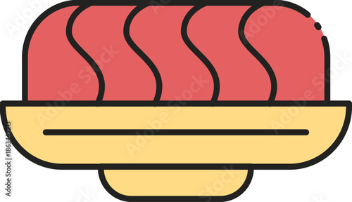 Stylized illustration of a sashimi japanese sushi with a cream filling on a yellow platter