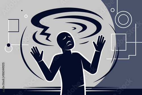 Silhouette of Person Experiencing Stress, Dizziness, or Mental Confusion