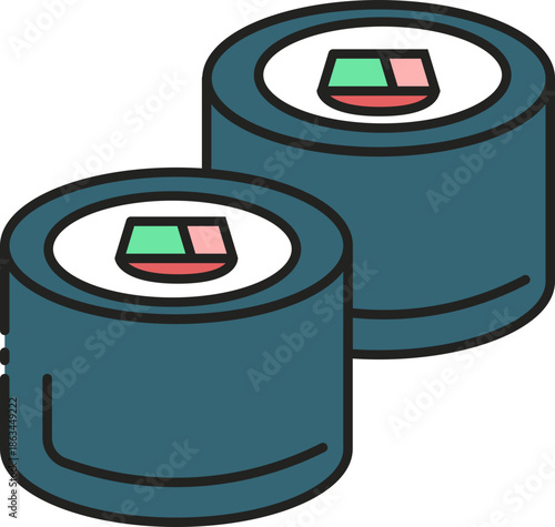 Vibrant Cartoon Sushi Rolls Icon Perfect for Japanese Cuisine, Food Menus, and Asian Restaurant Concepts