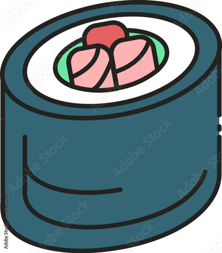Stylized Sushi Roll Icon Vector Illustration for Asian Cuisine Menu Design and Food-Related Graphic Projects in a Modern Flat Art Style