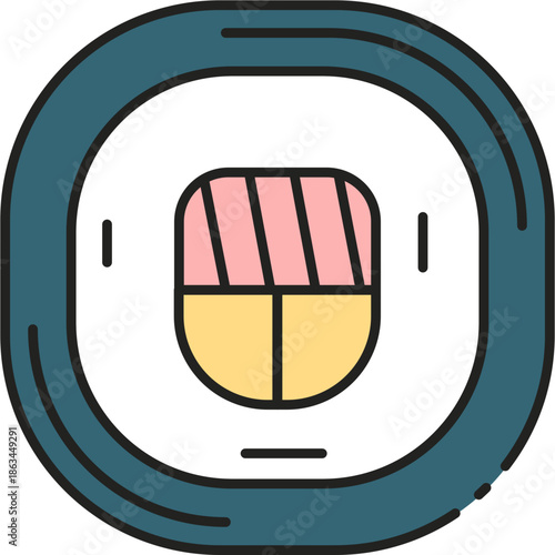 Stylized Japanese Sushi Maki Roll Icon Illustration in a Vibrant Minimalist Design for Food Applications and Restaurant Menus