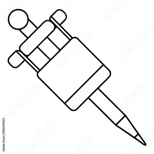 Simple black and white line art icon representing a tattoo machine or rotary pen used for permanent body art creation in a minimalist design style