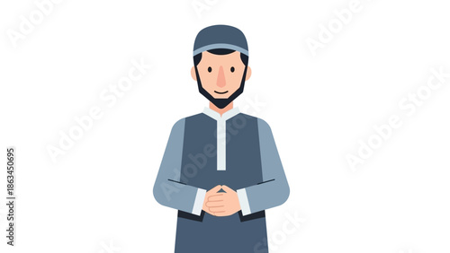 Humble Muslim man with a traditional beard and cap, embodying quiet reverence and spiritual devotion during the sacred observation of Ramadan, illustrating cultural respect
