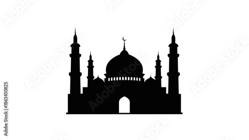 Majestic mosque silhouette, a spiritual symbol for Ramadan celebrations and Islamic culture, perfect for designs representing faith, worship, and community gatherings during the holy month