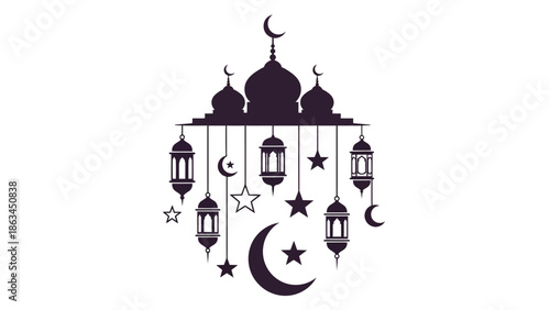 Beautiful Ramadan lantern decoration with crescent moon and stars, symbolizing Islamic culture and festive celebrations during the holy month of Ramadan, perfect for greetings and social media