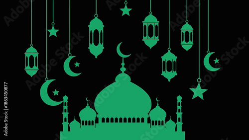 vector illustration of an abstract background with mosque,and latern