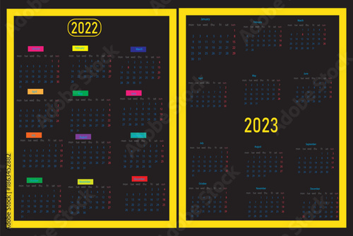 editable minimal calendar design 2022-2023. Week starts on Sunday. Place for notes. Minimalist trendy design for desktop design calendar planner