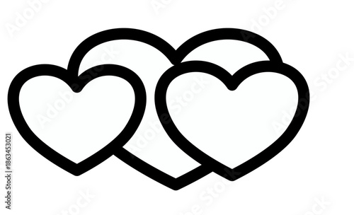 Two intertwined hearts in black outline on white background symbolizing love and affection