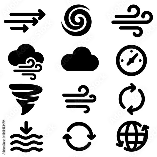 Abstract Weather Elements: A collection of various weather elements. Capturing the essence of nature's forces, with each icon representing a unique atmospheric phenomenon.