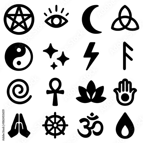 Mystical Icons: A collection of spiritual emblems, each imbued with symbolic meaning, forms a visual tapestry of esoteric knowledge and ancient traditions.