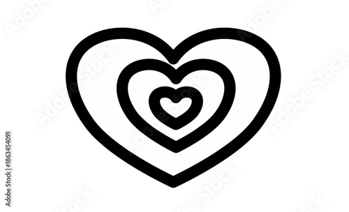 Three nested hearts in black outline on white background, love symbol graphic