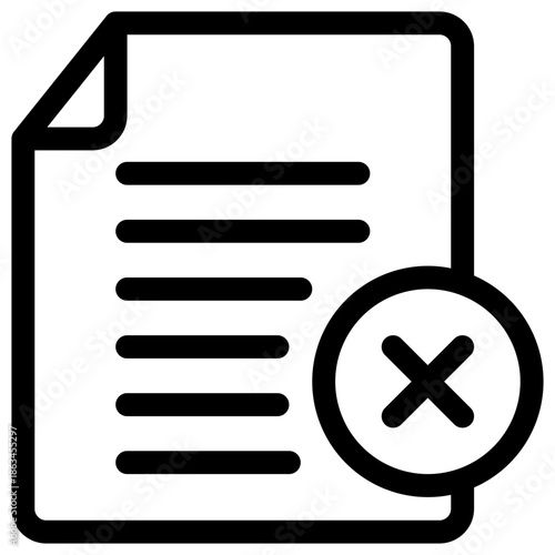 A black document icon with a cross symbol over a white background indicating rejection or deletion