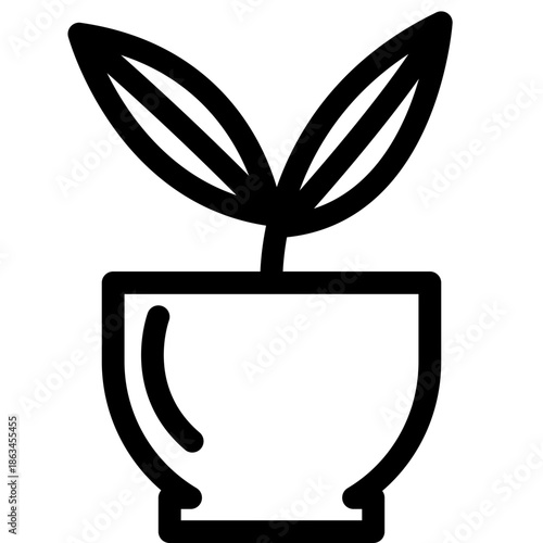 A simple illustration of a plant growing in a pot from a straightforward viewpoint