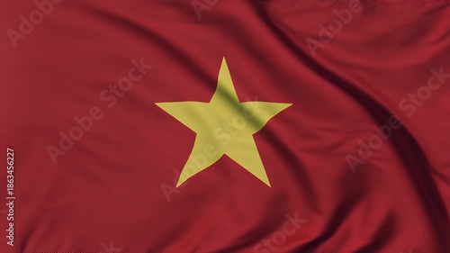 Vietnam flag waving with golden star on red background