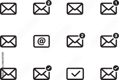 A collection of email icons on a white background