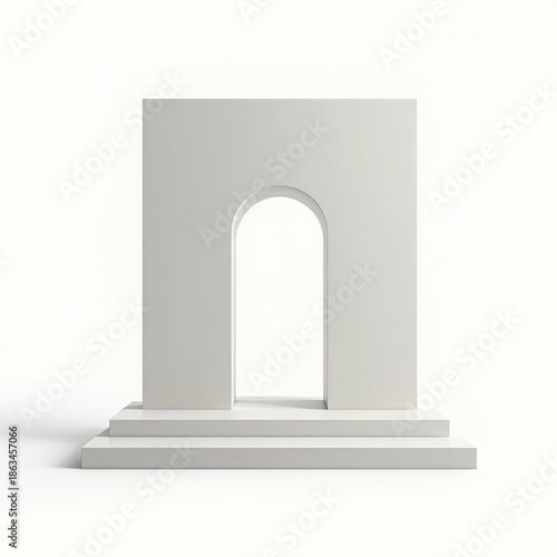Minimalist 3D Rectangular Monument with Arched Portal and Tiered Base for Luxury Product Display